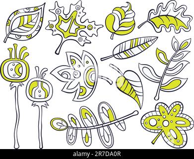 Vektorsammlung von Skizzen - dekorative Blätter Stock Vektor