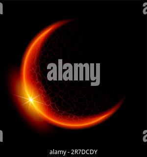 Einen roten Planeten im Weltraum. Schwarzen Raum. Gelbe Sonnenuntergang. Stock Vektor