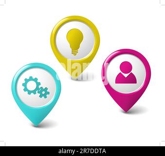 Der runde 3-D-Pointer-Einstellungen, Benutzer, Idee Stock Vektor