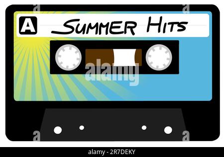 Sommer-Hits - Retro-Audio-Kassette Klebeband isoliert auf weiss Stock Vektor