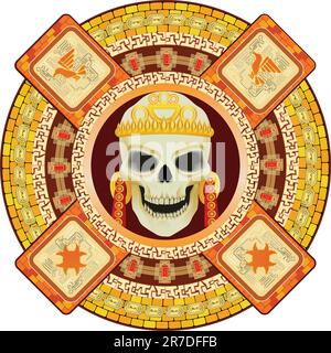 Schädel der gott des Todes der Azteken-Stilisierung in einem Vektor Stock Vektor