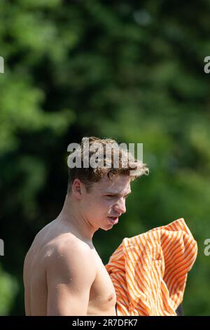 Leon Marchand trainiert während der Swimming French National Championships 2023 in Rennes, Frankreich, am 14. Juni 2023. Foto: Aurore Marechal/ABACAPRESS.COM Stockfoto