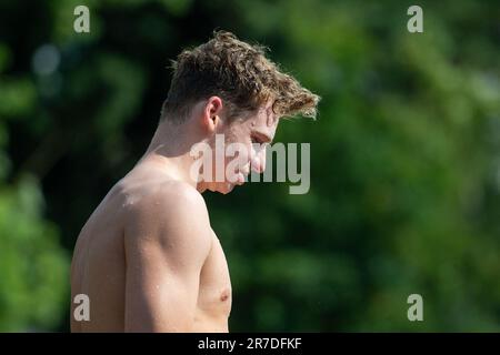 Leon Marchand trainiert während der Swimming French National Championships 2023 in Rennes, Frankreich, am 14. Juni 2023. Foto: Aurore Marechal/ABACAPRESS.COM Stockfoto