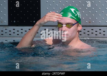 Leon Marchand trainiert während der Swimming French National Championships 2023 in Rennes, Frankreich, am 14. Juni 2023. Foto: Aurore Marechal/ABACAPRESS.COM Stockfoto