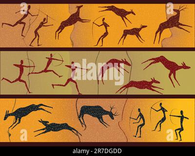 Höhlenfiguren primitiver Menschen in einem Vektor Stock Vektor