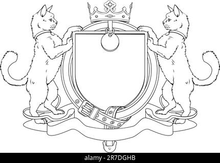 Katze-Haustiere heraldischen Schild Wappen. Beachten Sie das Halsband statt Strumpfband. Stock Vektor