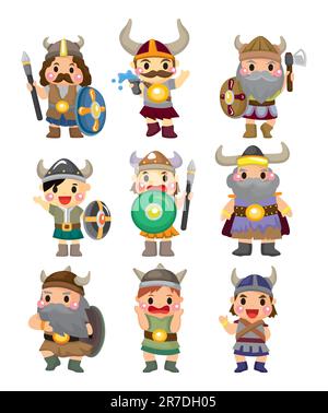 Zeichentrickset mit Wikingerpiraten Stock Vektor