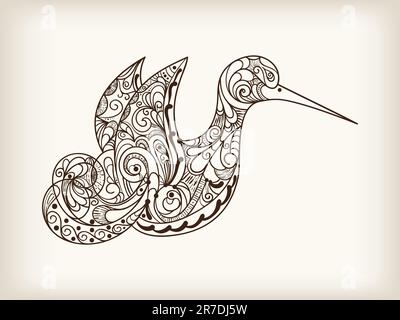 von Hand gezeichneter vektor abstrakter Vogel mit einzigartigem Muster und Verlaufsgitter Stock Vektor
