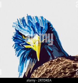 Aquarellmalerei auf Leinwand. Naturdarstellung eines Adlers. Stockfoto