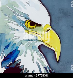 Aquarellmalerei auf Leinwand. Naturdarstellung eines Adlers. Stockfoto