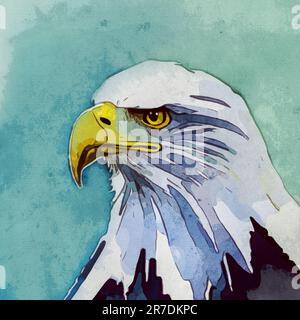 Aquarellmalerei auf Leinwand. Naturdarstellung eines Adlers. Stockfoto