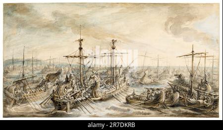 Die römische Flotte siegte über die Karthager bei der Schlacht von Kap Ecnomus 256 v. Chr., gemalt von Gabriel Jacques de Saint-Aubin, ca. 1763 Stockfoto