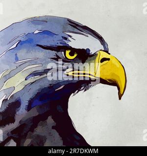 Aquarellmalerei auf Leinwand. Naturdarstellung eines Adlers. Stockfoto