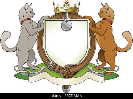 Katze-Haustiere heraldischen Schild Wappen. Beachten Sie das Halsband statt Strumpfband. Stock Vektor