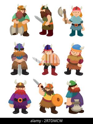 Zeichentrickset mit Wikingerpiraten Stock Vektor