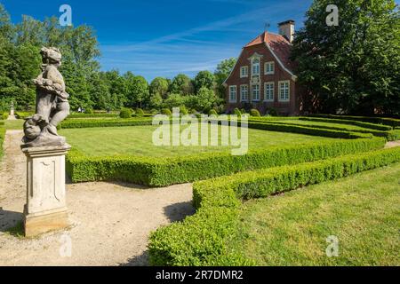 Deutschland, Münster, Westfalen, Münsterland, Nordrhein-Westfalen, NRW, Rueschhaus von Johann Conrad Schlaun in Münster-Nienberge, Herrenhaus, aristokratisches Anwesen, Gärten, Park, barock, Residenz der Dichterin Annette von Droste-Huelshoff Stockfoto