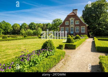 Deutschland, Münster, Westfalen, Münsterland, Nordrhein-Westfalen, NRW, Rueschhaus von Johann Conrad Schlaun in Münster-Nienberge, Herrenhaus, aristokratisches Anwesen, Gärten, Park, barock, Residenz der Dichterin Annette von Droste-Huelshoff Stockfoto