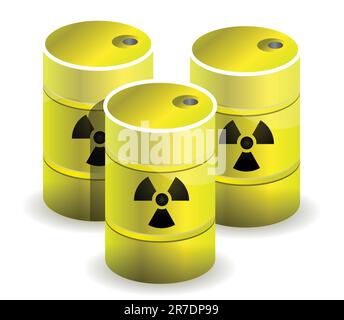 radioaktiven Symbol aufgedruckt auf eine nukleare Abfälle Fässer Stock Vektor