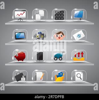 Internetsymbole Auf Der Website, Transparente Glastaste Stock Vektor