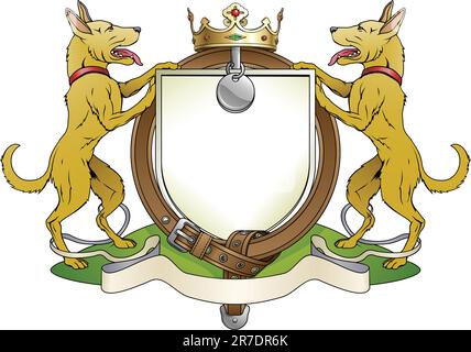 Hund Haustiere heraldischen Schild Wappen. Beachten Sie das Halsband statt Strumpfband. Stock Vektor