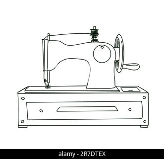 Nähmaschine im Strichkunst-Stil. Handzeichnung. Stockfoto