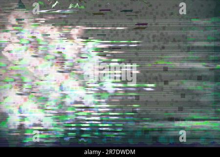Abstraktes digitales Pixelrauschen, Störungen, Fehler, Schäden. Computer-Glitch-Effekt invertierte Farben Stockfoto