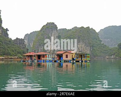 Vietnam, Quang Ninh Gegend, Halong Bay oder Ha Long Bay UNESCO Weltkulturerbe, Vung Vieng Angeln schwimmende Dorf Stockfoto