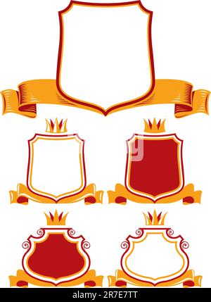 Königliche Klassiker. Schild, Band und Krone heraldische Symbole. 2 Farben, einfache Version. Stock Vektor