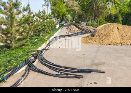 Unterirdische Verdrahtung für die Kommunikation Stockfoto