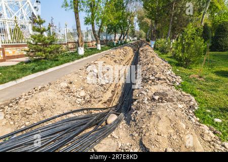 Unterirdische Verdrahtung für die Kommunikation Stockfoto