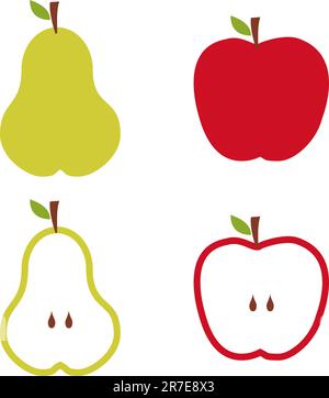 Apfel und Birnen Muster Silhouetten auf weißem Hintergrund. Stock Vektor