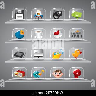 Internetsymbole Auf Der Website, Transparente Glastaste Stock Vektor