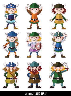 Zeichentrickset mit Wikingerpiraten Stock Vektor