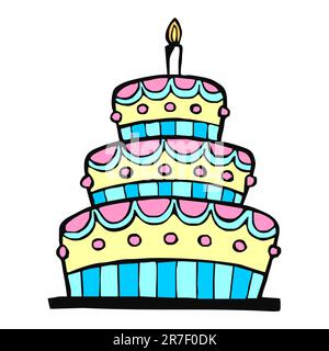 Bunter Geburtstagskuchen auf weißem Hintergrund Stock Vektor