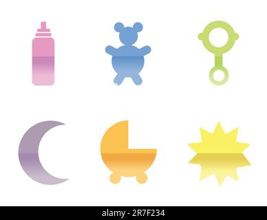 Abbildungen verschiedener Babysymbole, die als Symbol isoliert auf weißem Hintergrund verwendet werden können Stock Vektor