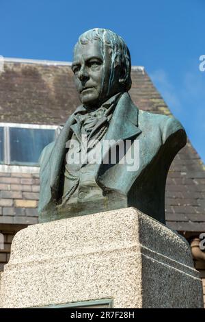 Büste von Sir Walter Scott von Thomas Clapperton, Bank Street, Galashiels Stockfoto