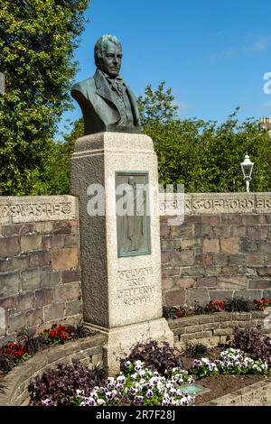 Büste von Sir Walter Scott von Thomas Clapperton, Bank Street, Galashiels Stockfoto