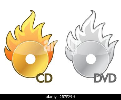 Brennen von CD / DVD-Symbol auf einem weißen Hintergrund Stock Vektor