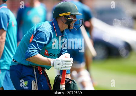 Australiens Marnus Labuschagne während einer Nets-Sitzung in Edgbaston, Birmingham. Die Herrenserie „Ashes“ zwischen England und Australien beginnt am Freitag, den 16. Juni in Edgbaston. Foto: Donnerstag, 15. Juni 2023. Stockfoto