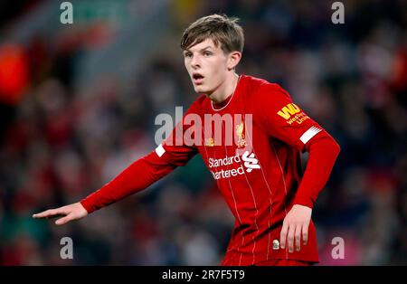 Aktenfoto von 04-02-2020 von Liverpools Leighton Clarkson. Aberdeen steht kurz davor, den Mittelfeldspieler Leighton Clarkson in Liverpool mit einem unbefristeten Vertrag zu unterzeichnen. Ausgabedatum: Donnerstag, 15. Juni 2023. Stockfoto