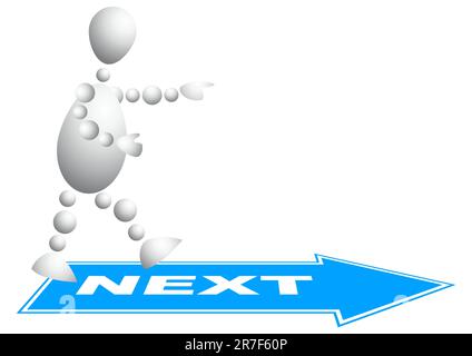 Der Mann geht zum nächsten Schritt. Abstrakte 3D-Human-Serie aus Bällen. Variante von Weiß isoliert auf weißem Hintergrund. Eine vollständig bearbeitbare Vektordarstellung... Stock Vektor