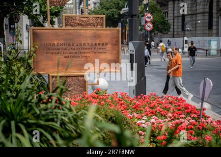 Wuhan, Chinas Provinz Hubei. 15. Juni 2023. Touristen gehen auf der Jianghan Road, einer charakteristischen Fußgängerzone des historischen Viertels Hankou, in Wuhan, der zentralchinesischen Provinz Hubei, 15. Juni 2023. Auf einer Fläche von 6,02 Quadratkilometern bietet das historische Viertel Hankou im Herzen der Altstadt von Wuhan eine Fülle an historischem und kulturellem Erbe. In den letzten Jahren hat die Stadt Wuhan viele Stadterneuerungsprojekte durchgeführt, um die veralteten Gebäude dieser Gegend zu revitalisieren. Das historische Gebiet hat durch diese Bemühungen erhebliche Veränderungen erfahren. Kredit: Wu Zhizun/Xinhua/Alamy Live News Stockfoto