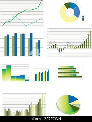 Kreisdiagramme, bar und Linie Business Diagramme, Leistung und Umsatz Stock Vektor