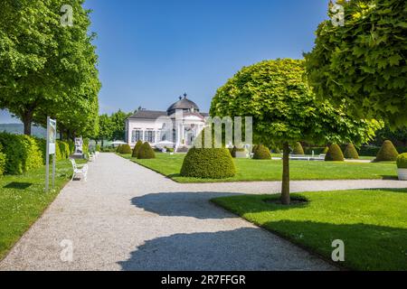 Der Pavillon im barocken Garten in Melk Abbey, Melk, Österreich Stockfoto