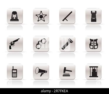 Einfaches Gesetz, Ordnung, Polizei und Verbrechen Symbole - Vektor Icon Set Stock Vektor