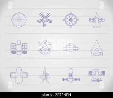 Verschiedene Arten von künftigen Raumfahrzeugen Symbole - Vektor Icon Set Stock Vektor