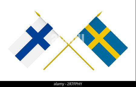 Flaggen von Finnland und Schweden, 3D-Rendering, isoliert auf weißem Stockfoto