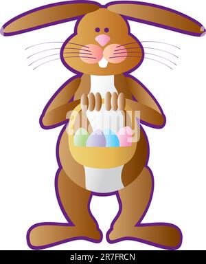 Ein Cartoon-Osterhase mit einem Korb voller Ostereier. Stock Vektor