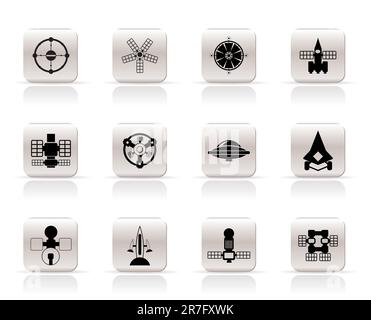 Verschiedene Arten von künftigen Raumfahrzeugen Symbole - Vektor Icon Set Stock Vektor