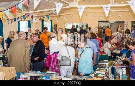 Das Village Hall beim East Budleigh Scarecrow Festival in Aid of All Saints Church. Stockfoto